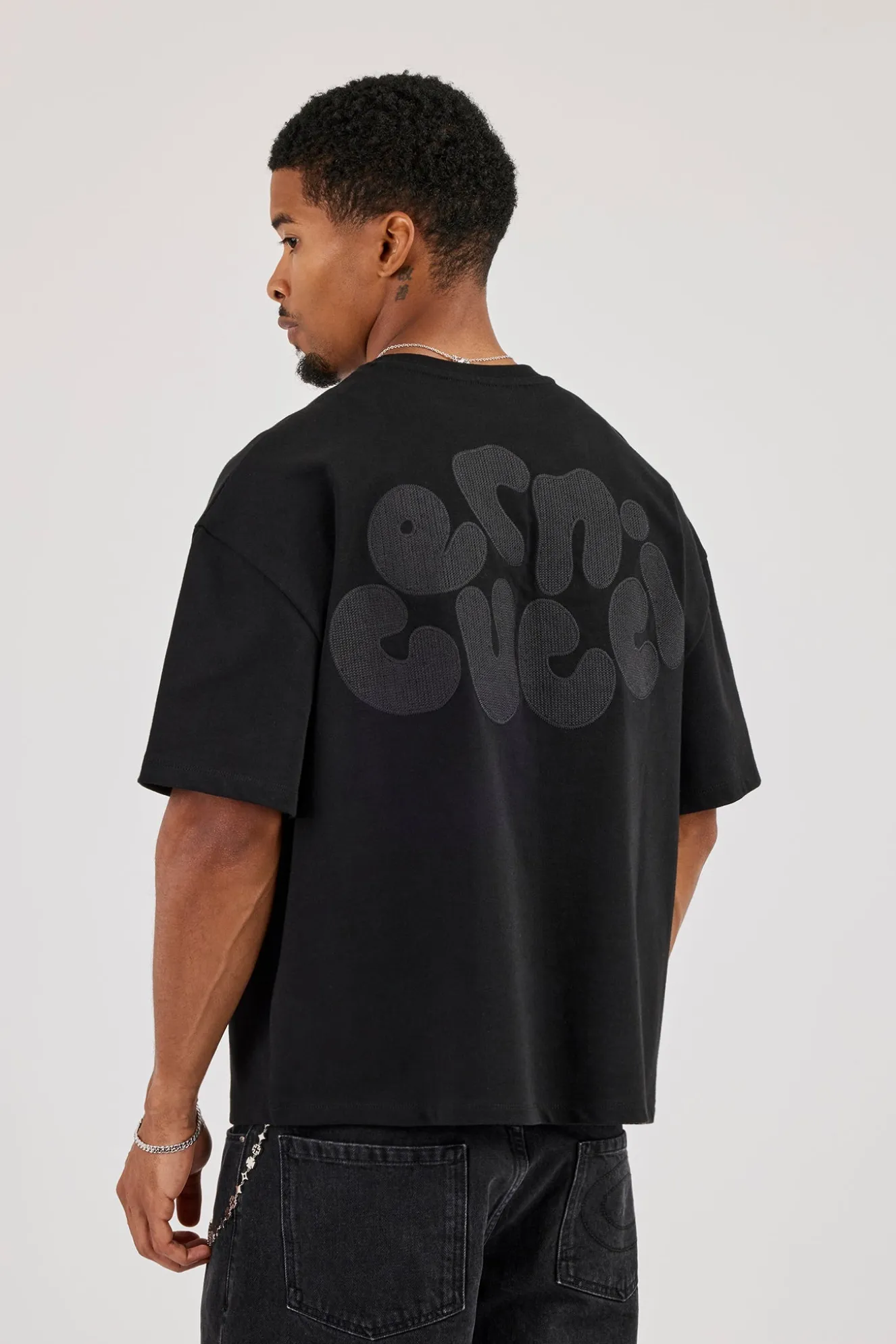 Cernucci Chain Stitch Boxy T-Shirt - Black