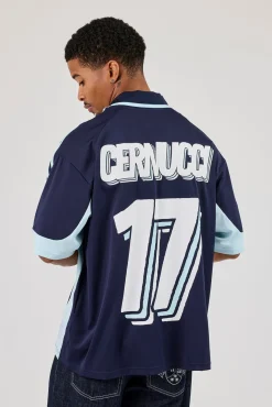 Cernucci Contrast Panel Football Top - Navy