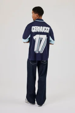 Cernucci Contrast Panel Football Top - Navy