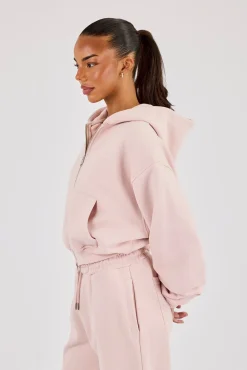 Cernucci Cropped Zip Through Hoodie - Dusty Pink