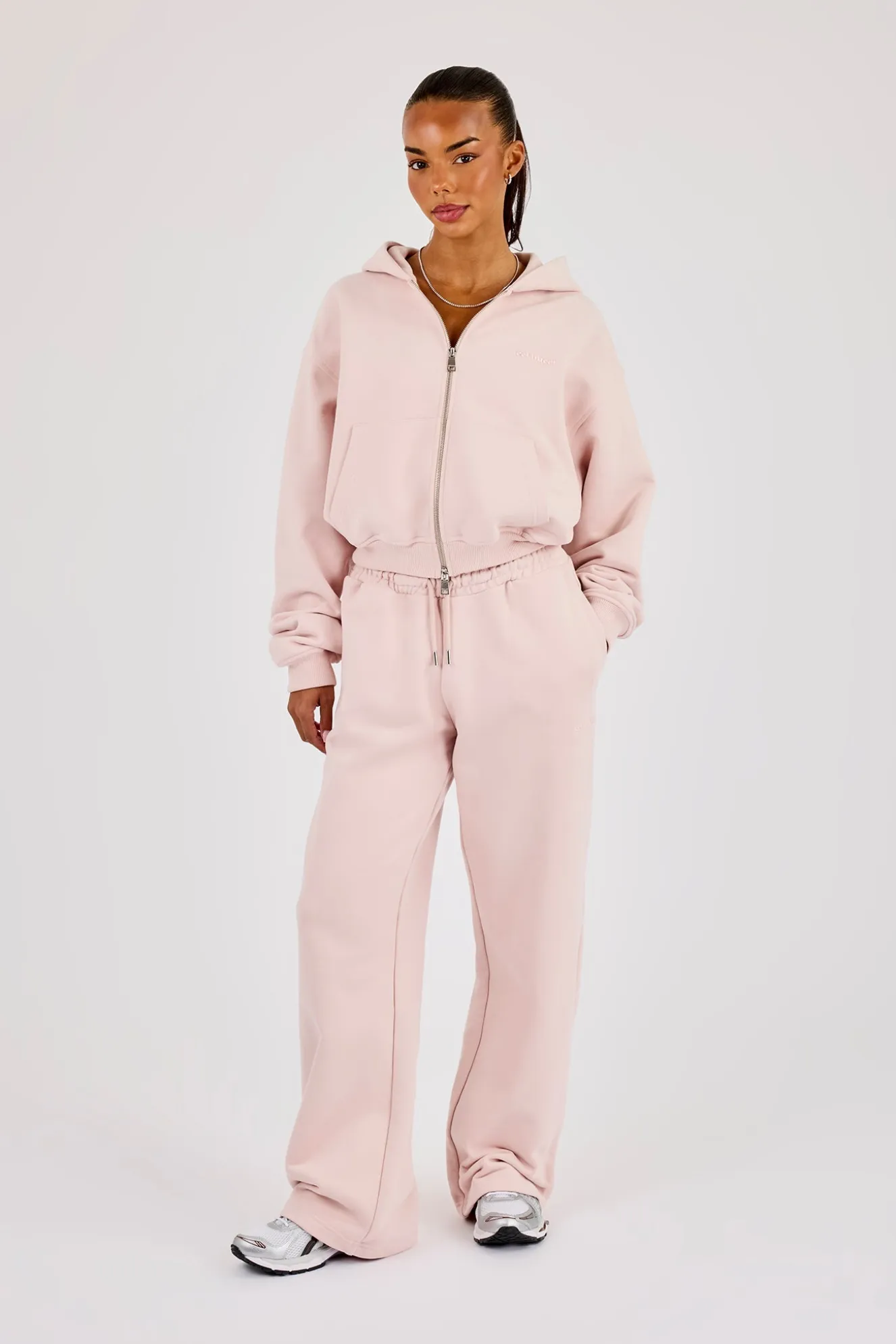 Cernucci Cropped Zip Through Hoodie - Dusty Pink