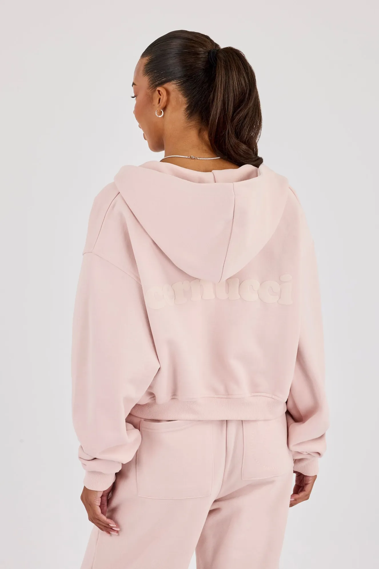 Cernucci Cropped Zip Through Hoodie - Dusty Pink