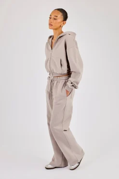 Cernucci Cropped Zip Through Hoodie & Wide Leg Jogger - Stone