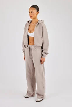 Cernucci Cropped Zip Through Hoodie & Wide Leg Jogger - Stone