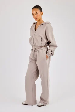 Cernucci Cropped Zip Through Hoodie & Wide Leg Jogger - Stone