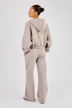 Cernucci Cropped Zip Through Hoodie & Wide Leg Jogger - Stone