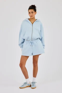 Cernucci Cropped Zip Through Hoodie & Embroidered Short  Powder Blue