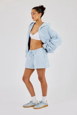 Cernucci Cropped Zip Through Hoodie & Embroidered Short  Powder Blue