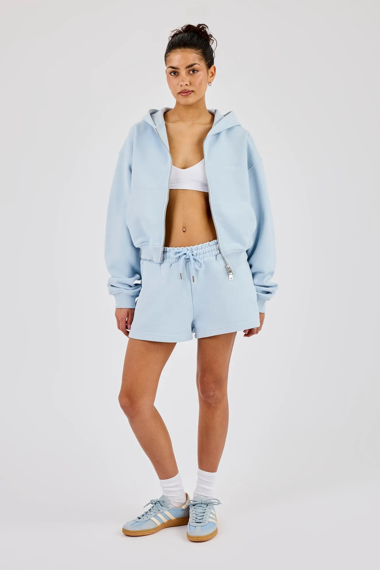 Cernucci Cropped Zip Through Hoodie & Embroidered Short Powder Blue