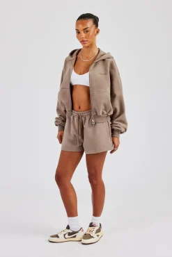 Cernucci Cropped Zip Through Hoodie & Short - Taupe