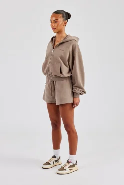 Cernucci Cropped Zip Through Hoodie & Short - Taupe