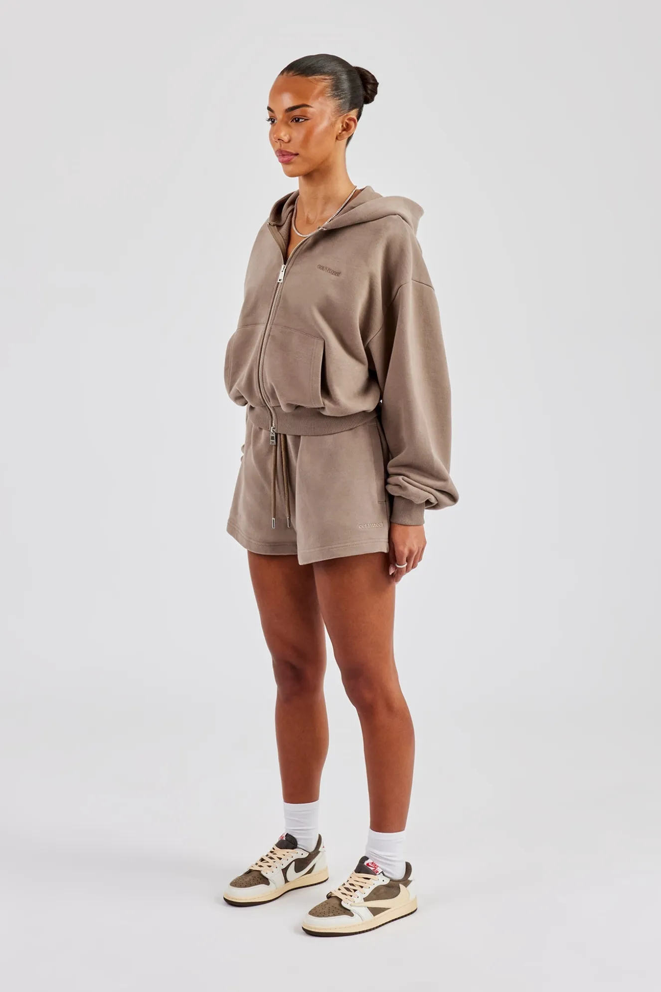 Cernucci Cropped Zip Through Hoodie & Short - Taupe