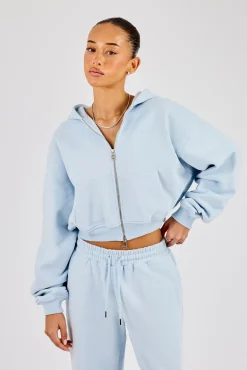 Cernucci Cropped Zip Through Hoodie - Powder Blue