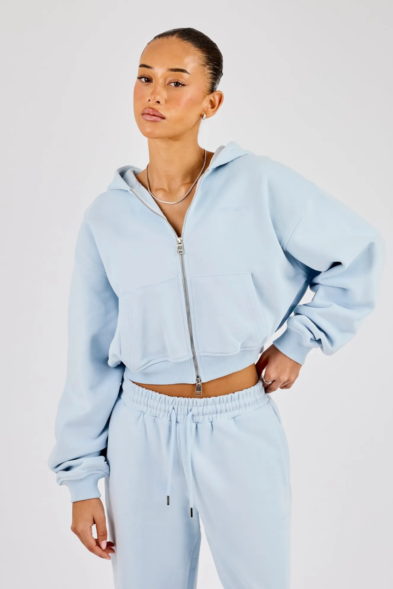 Cernucci Cropped Zip Through Hoodie - Powder Blue