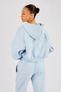 Cernucci Cropped Zip Through Hoodie - Powder Blue
