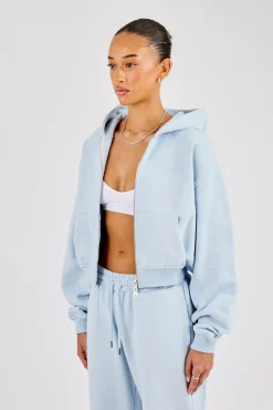 Cernucci Cropped Zip Through Hoodie - Powder Blue
