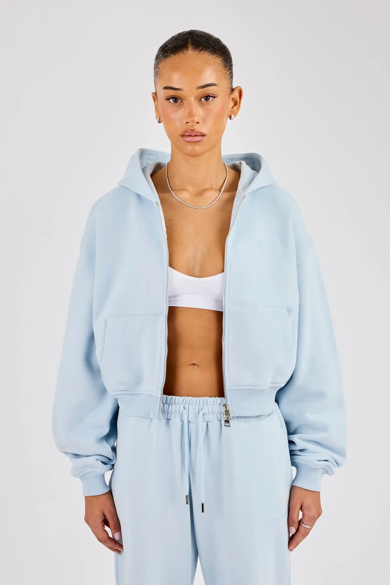 Cernucci Cropped Zip Through Hoodie - Powder Blue