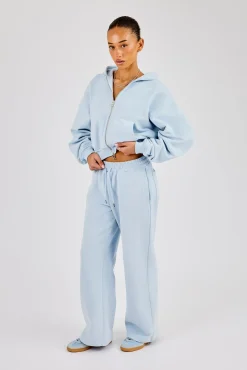 Cernucci Cropped Zip Through Hoodie & Wide Leg Jogger - Powder Blue