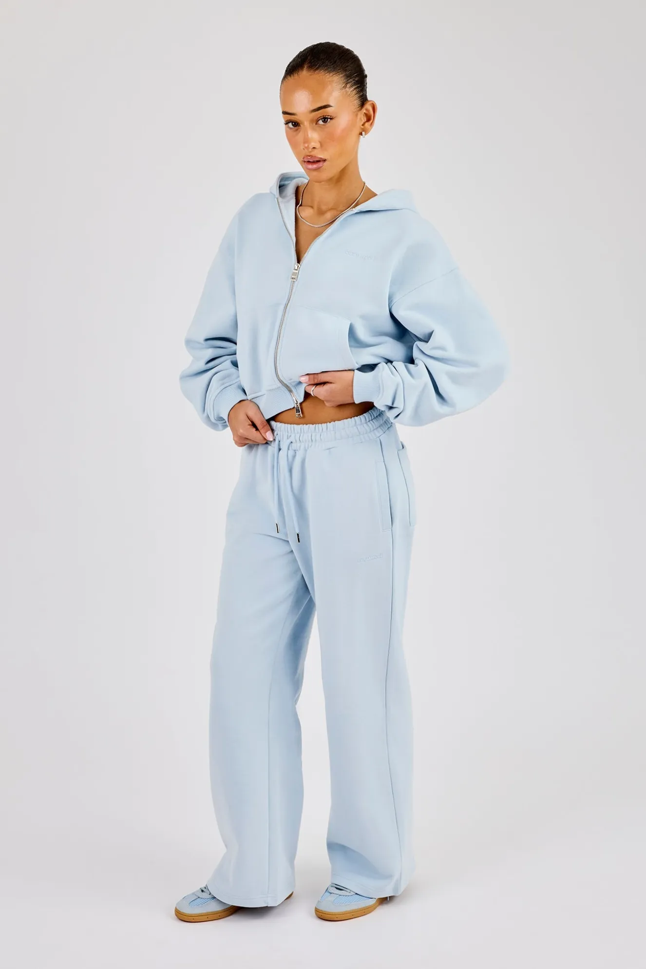 Cernucci Cropped Zip Through Hoodie & Wide Leg Jogger - Powder Blue