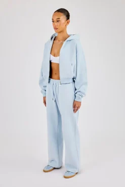 Cernucci Cropped Zip Through Hoodie & Wide Leg Jogger - Powder Blue
