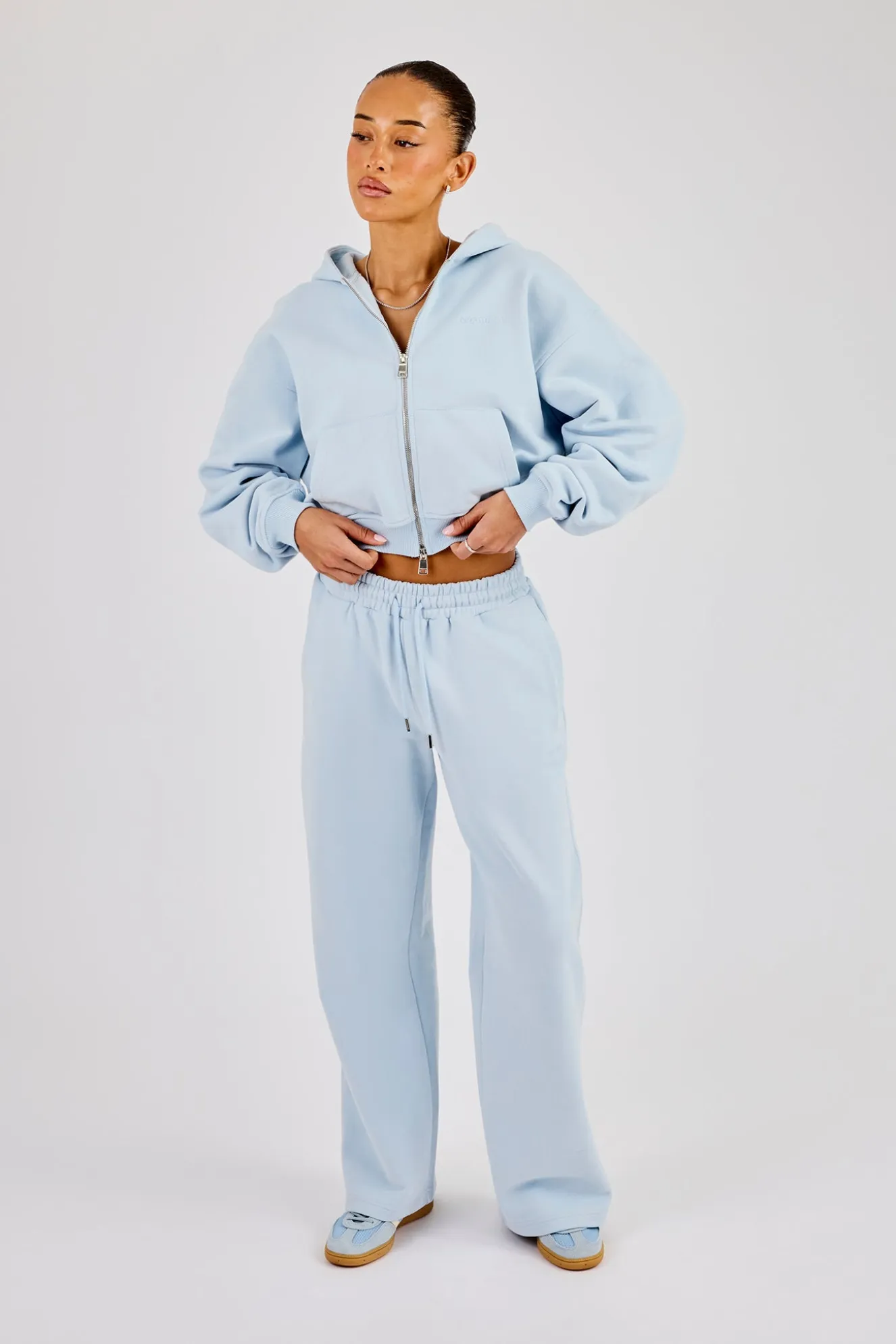 Cernucci Cropped Zip Through Hoodie & Wide Leg Jogger - Powder Blue