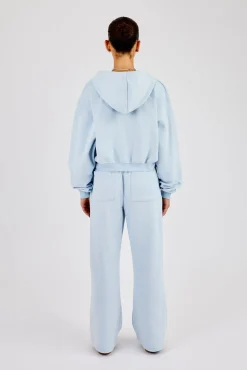 Cernucci Cropped Zip Through Hoodie & Wide Leg Jogger - Powder Blue