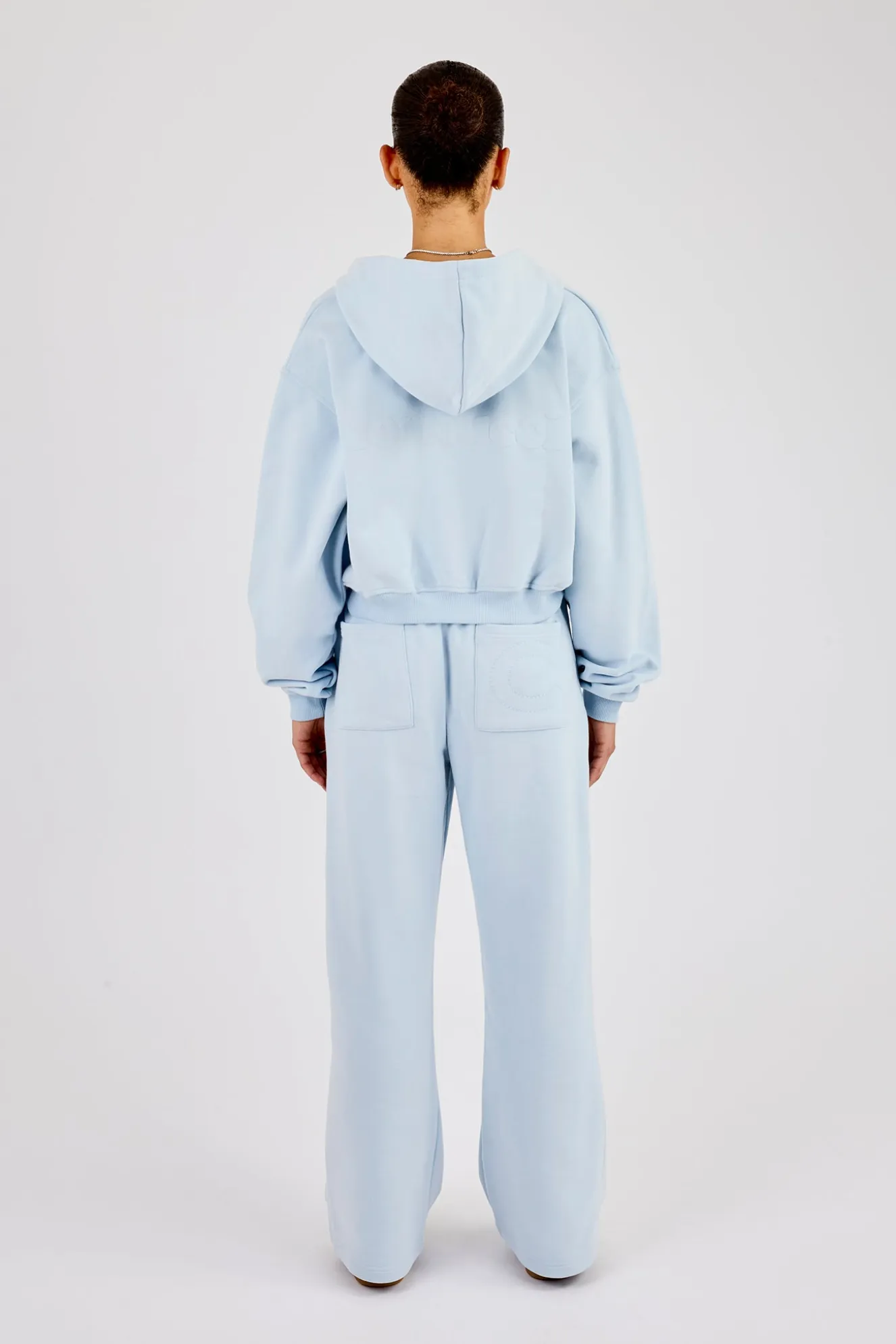Cernucci Cropped Zip Through Hoodie & Wide Leg Jogger - Powder Blue