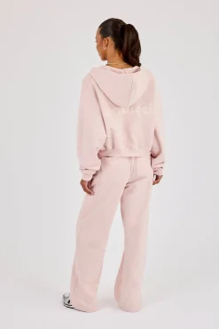 Cernucci Cropped Zip Through Hoodie & Wide Leg Jogger- Dusty Pink