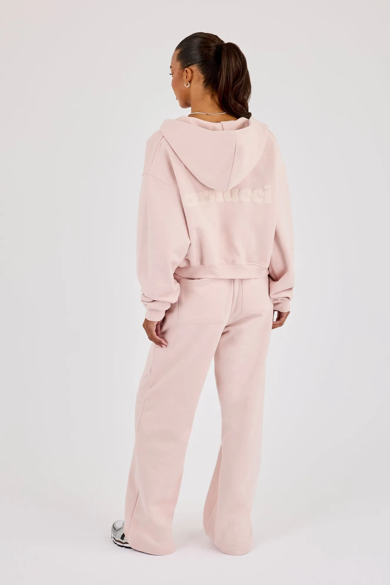 Cernucci Cropped Zip Through Hoodie & Wide Leg Jogger- Dusty Pink