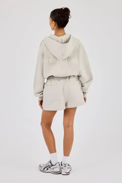 Cernucci Cropped Zip Through Hoodie & Embroidered Short  Ash Grey