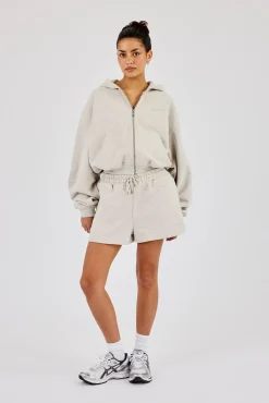 Cernucci Cropped Zip Through Hoodie & Embroidered Short  Ash Grey