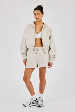 Cernucci Cropped Zip Through Hoodie & Embroidered Short Ash Grey