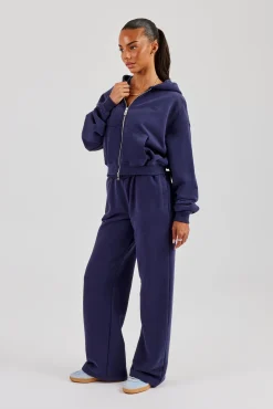 Cernucci Cropped Zip Through Hoodie & Wide Leg Jogger - Navy