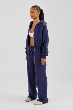 Cernucci Cropped Zip Through Hoodie & Wide Leg Jogger - Navy