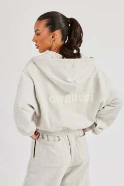 Cernucci Cropped Zip Through Hoodie - Ash Grey