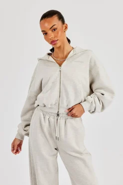 Cernucci Cropped Zip Through Hoodie - Ash Grey