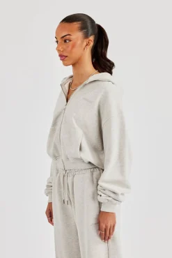 Cernucci Cropped Zip Through Hoodie - Ash Grey