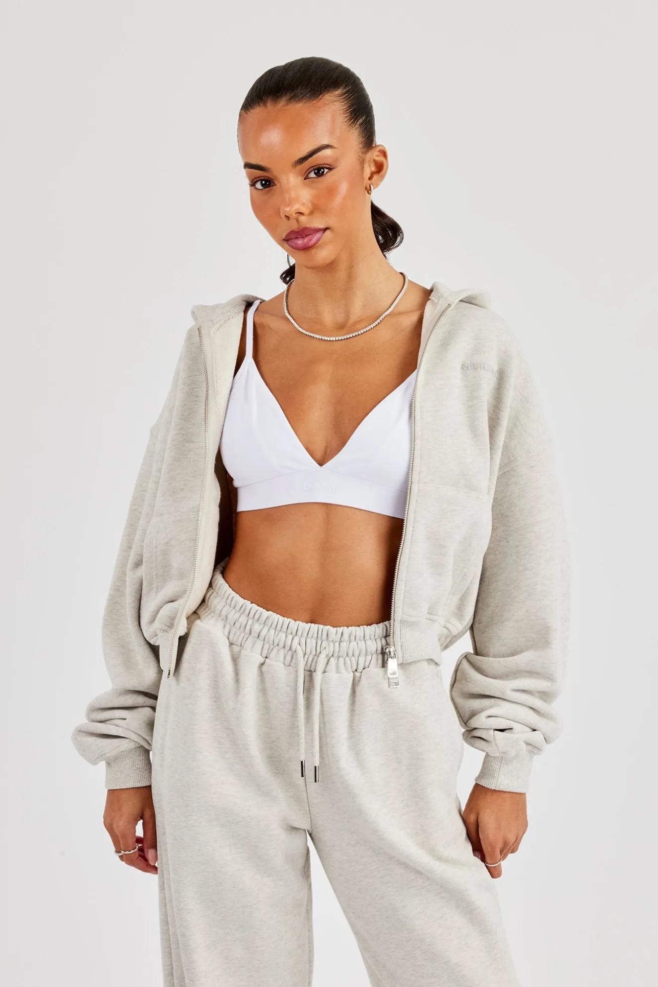 Cernucci Cropped Zip Through Hoodie - Ash Grey