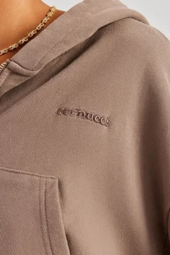 Cernucci Cropped Zip Through Hoodie - Taupe