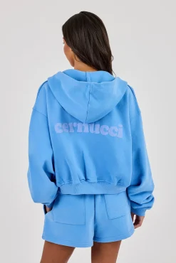 Cernucci Cropped Zip Through Hoodie - Riviera Blue