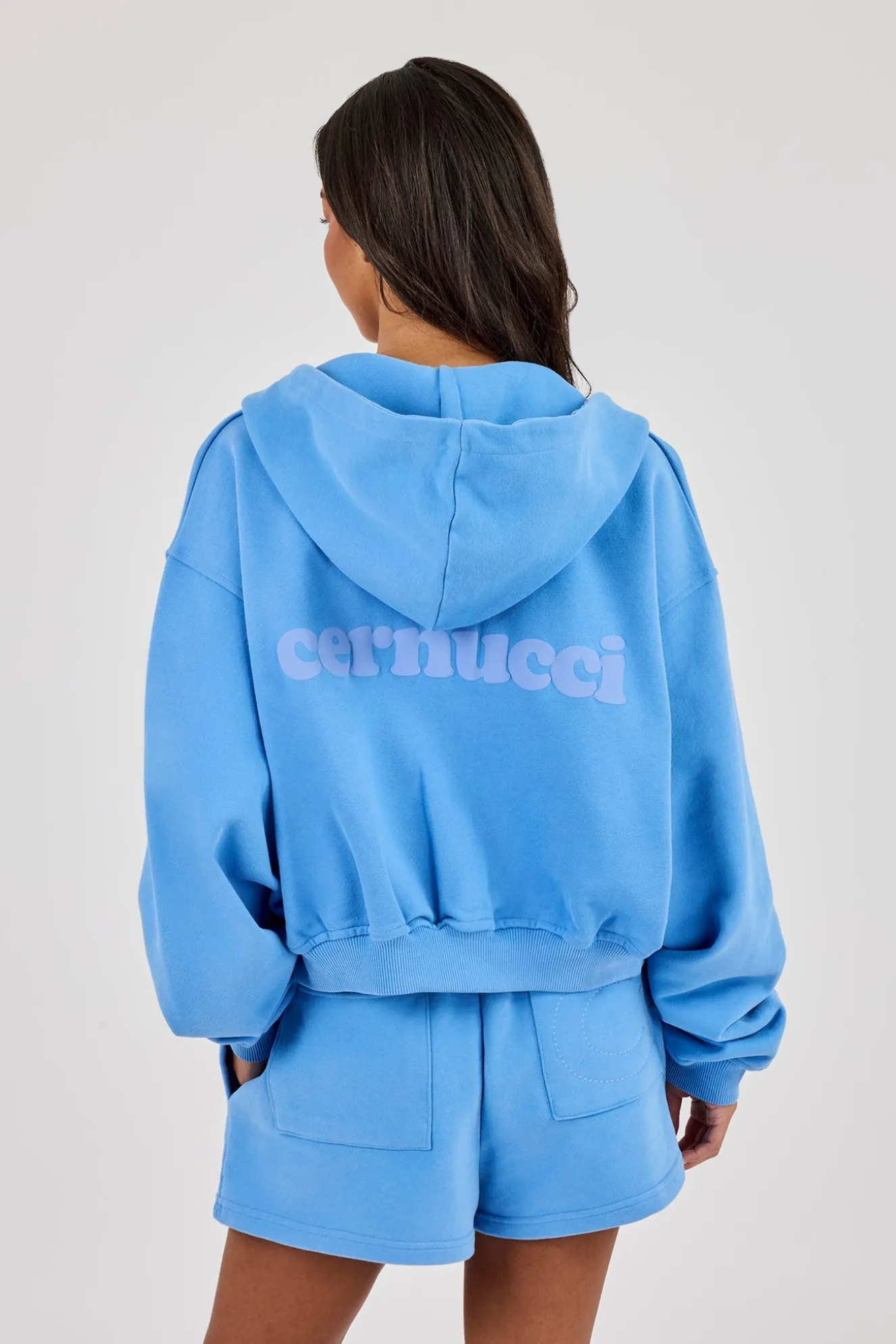 Cernucci Cropped Zip Through Hoodie - Riviera Blue