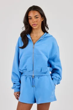 Cernucci Cropped Zip Through Hoodie - Riviera Blue