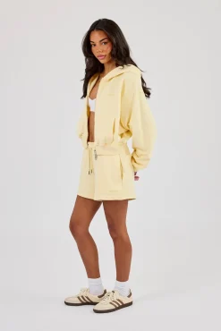 Cernucci Cropped Zip Through Hoodie & Embroidered Short - Lemon