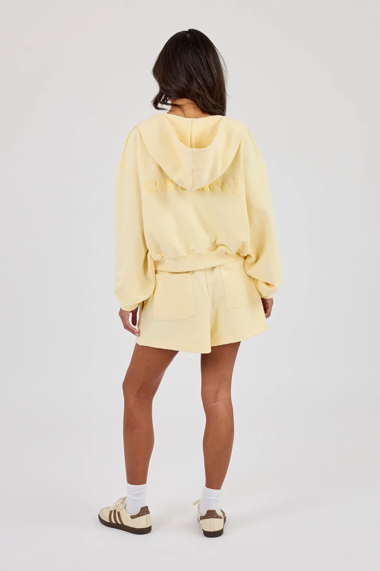 Cernucci Cropped Zip Through Hoodie & Embroidered Short - Lemon