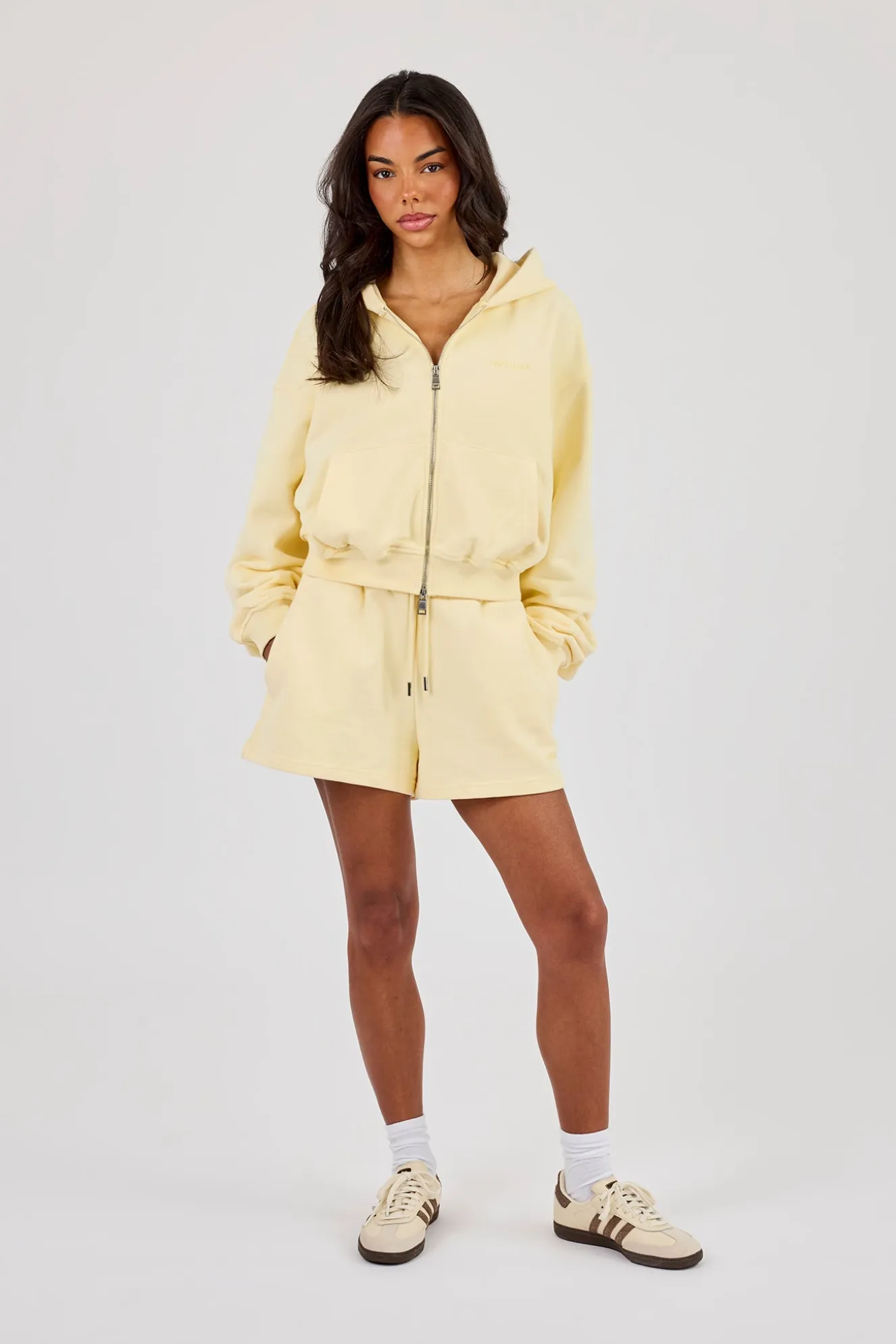 Cernucci Cropped Zip Through Hoodie & Embroidered Short - Lemon