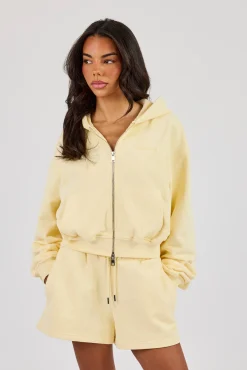 Cernucci Cropped Zip Through Hoodie & Embroidered Short - Lemon