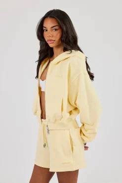 Cernucci Cropped Zip Through Hoodie - Lemon