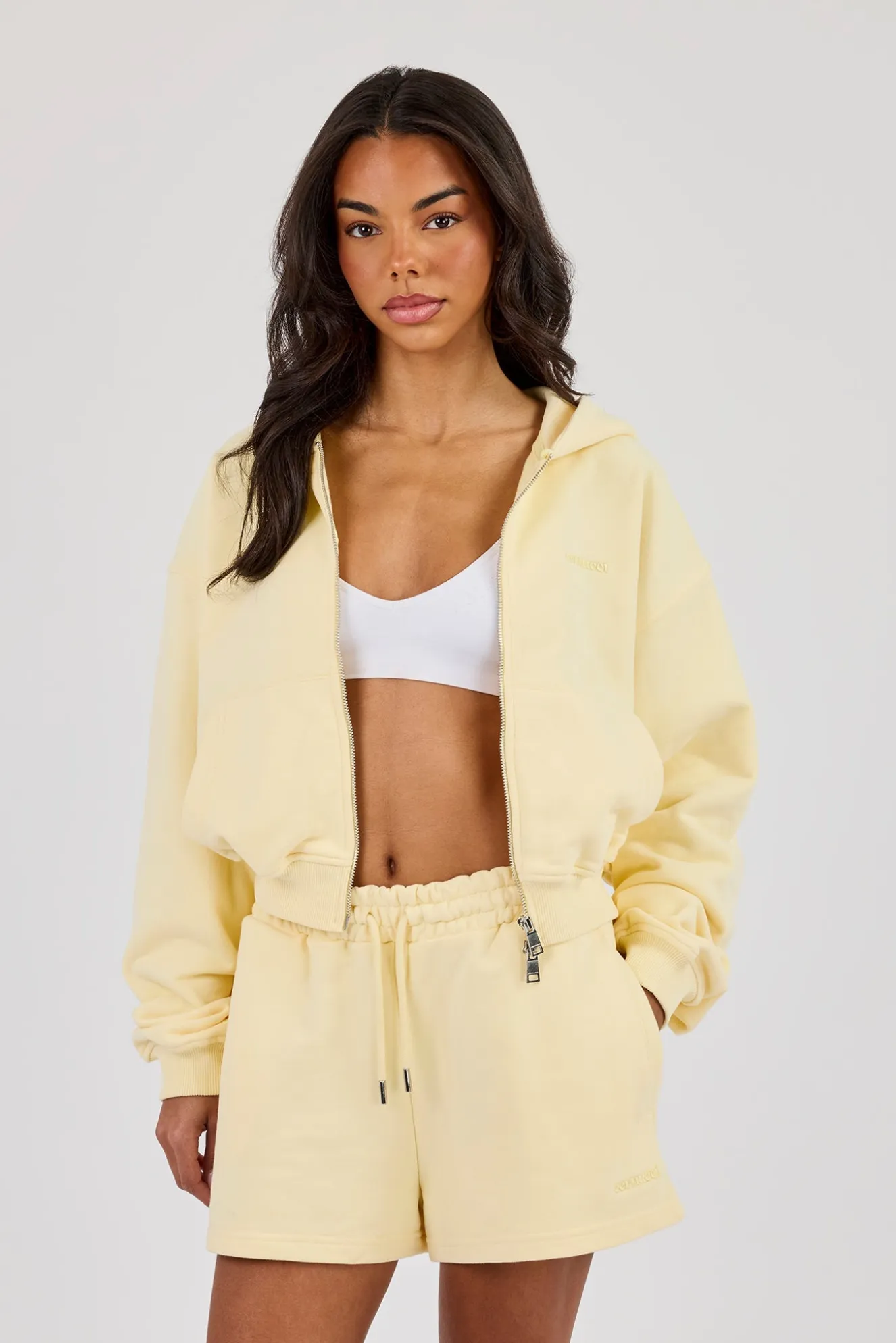 Cernucci Cropped Zip Through Hoodie - Lemon