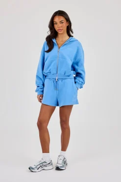 Cernucci Cropped Zip Through Hoodie & Embroidered Short - Riviera Blue
