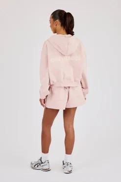 Cernucci Cropped Zip Through Hoodie & Embroidered Short - Dusty Pink